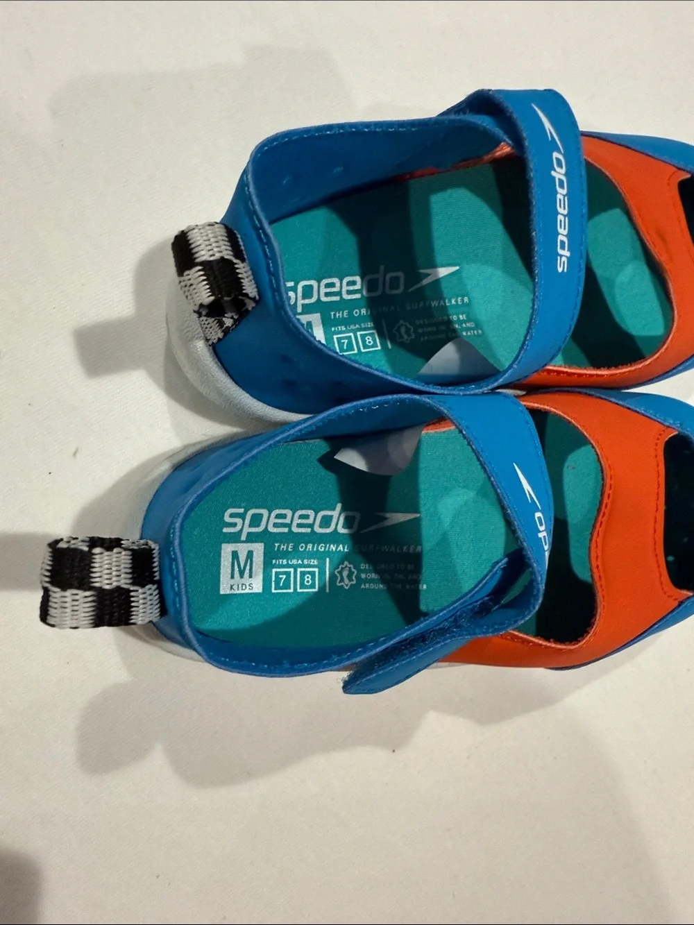 Speedo Kids Blue & Orange Slip-On Water Shoes with Velcro Strap Size 7/8